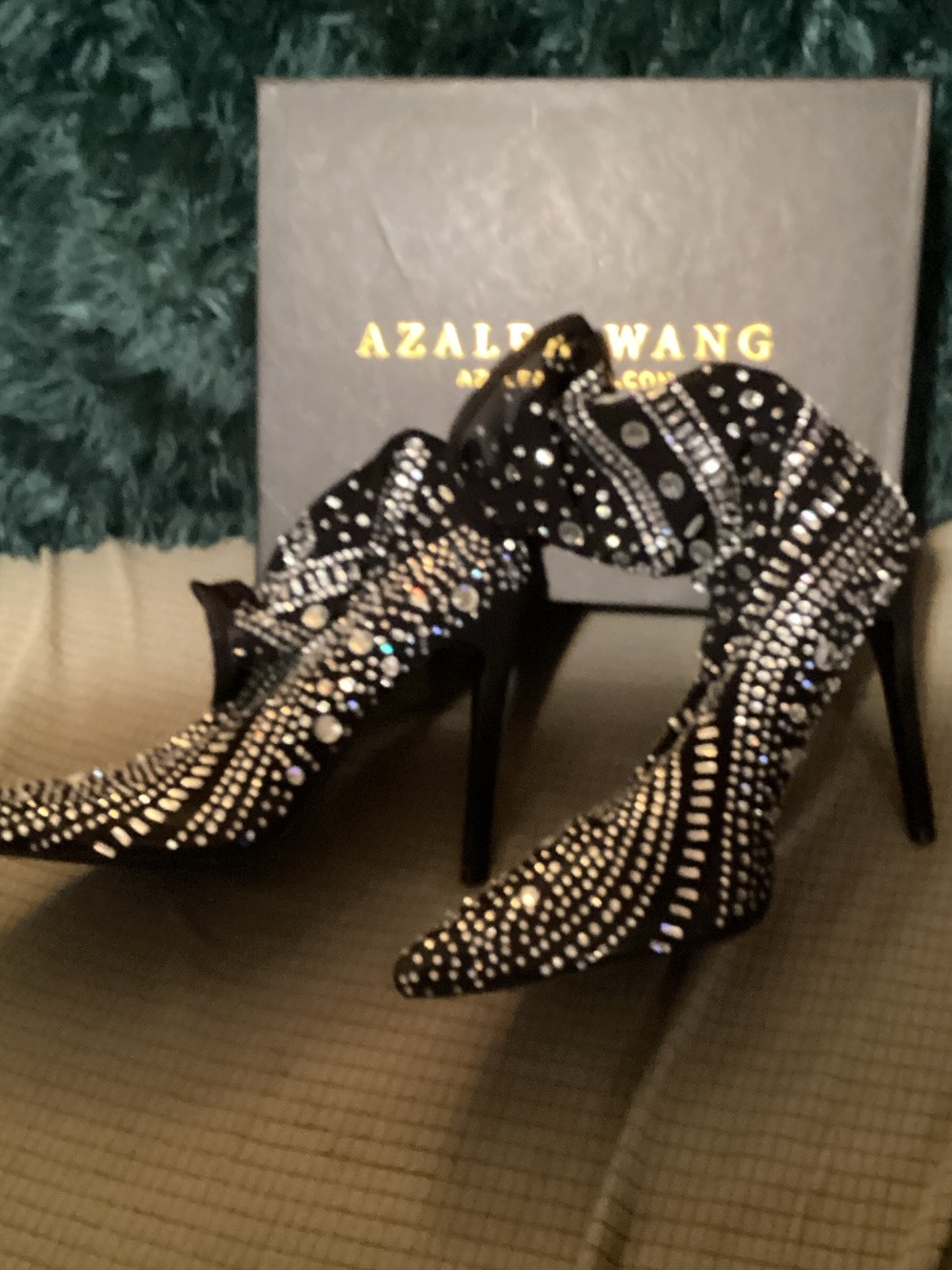 AZALEA WANG Black Crystal-Embellished Pointed Toe Stiletto Heels